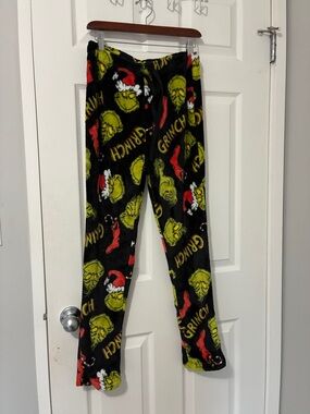 Grinch Fleece Pajama Pants - Black, Green, Red. Drawstring waist